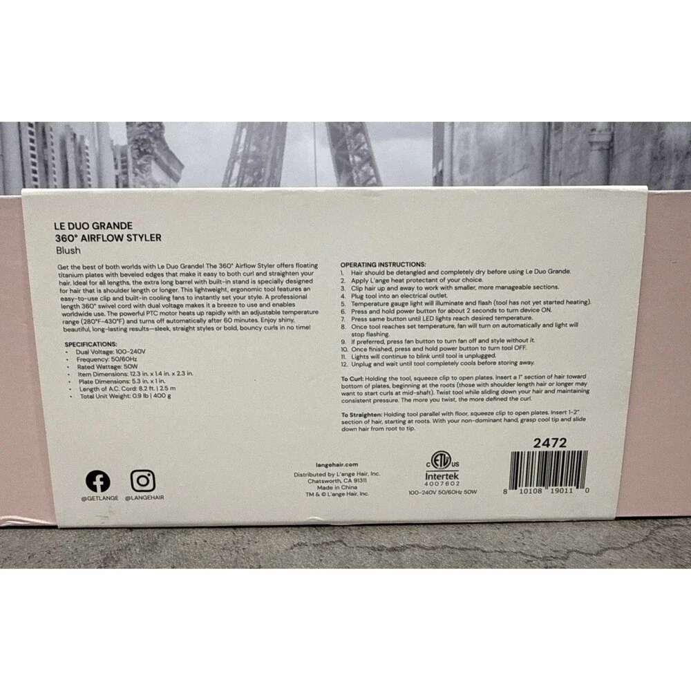 L'ange Le Duo 360 Airflow Styler Curl Straighten Wave - Blush Pink